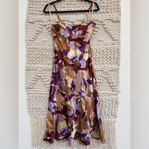 Vintage Express Silk Midi Slip Dress in Purple and Brown